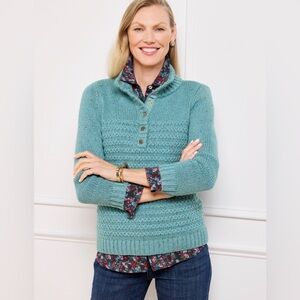 Talbots Texture Tweed Snap Mockneck Sweater Size XL EUC